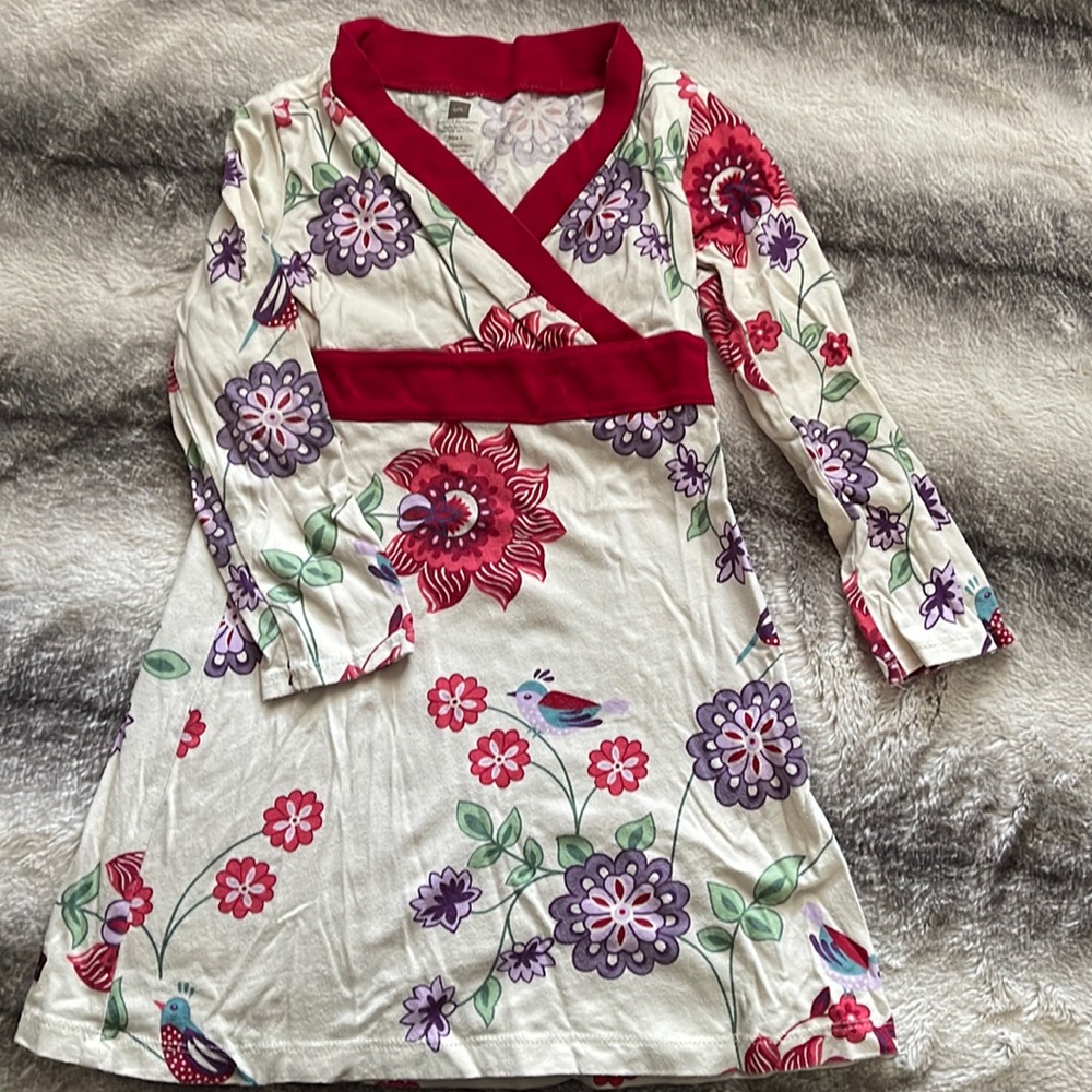 Tea collection floral wrap cotton dress in long sleeve size 4